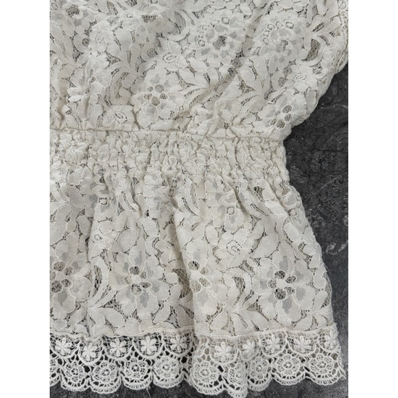 Monroe & Main Womens Lace Short Sleeve Babydoll Top Crochet Cream Sz L - Picture 6 of 10